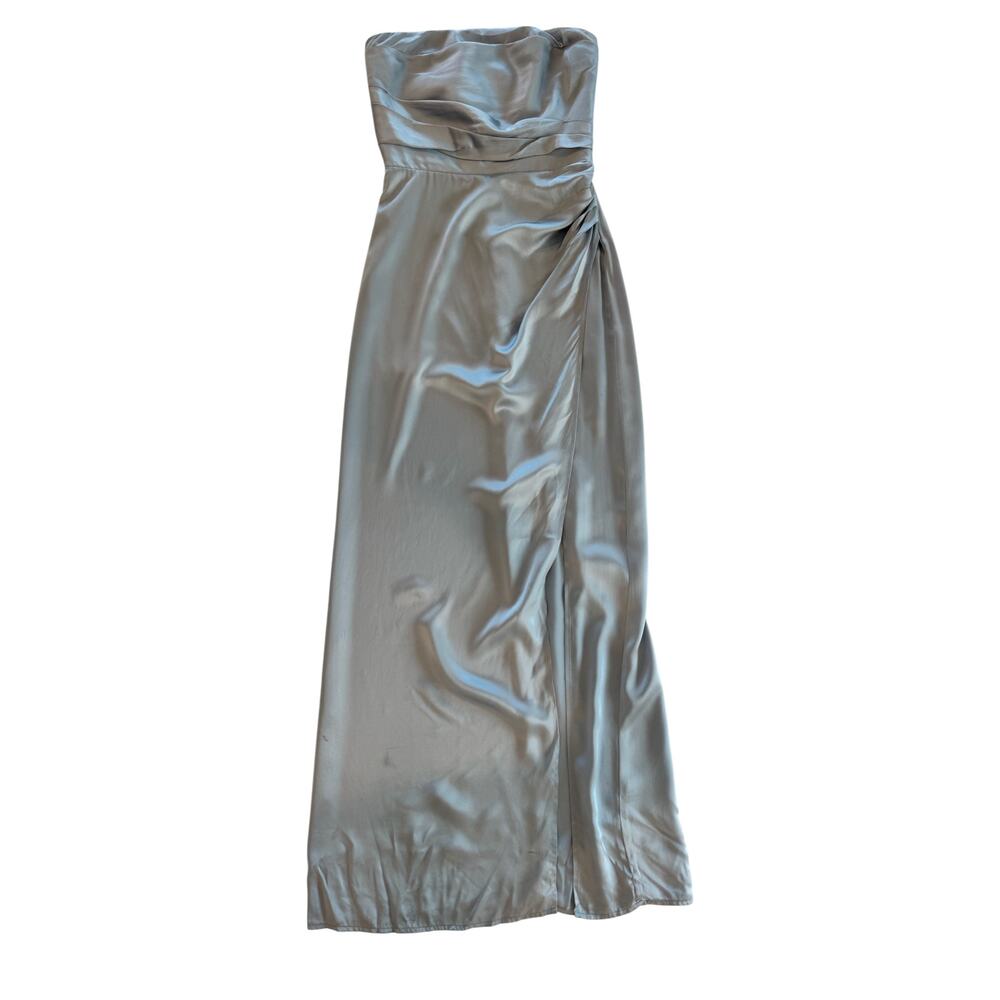 Reformation Barrow Silk Satin Strapless Maxi Dress Ice Blue 2 XS Slit Formal - Picture 2 of 16
